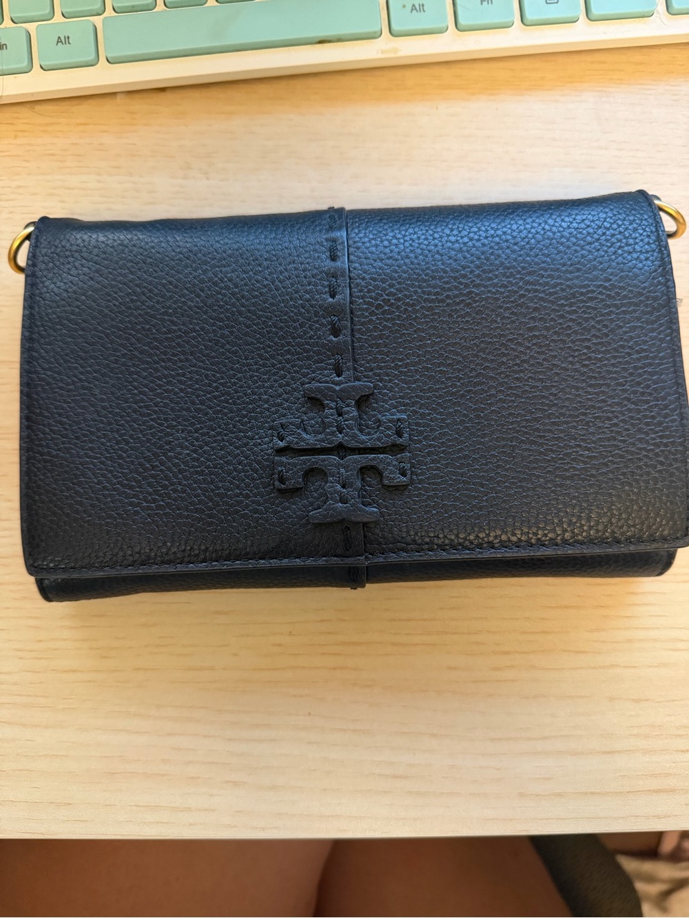 Tory Burch Black Pebbled Leather Crossbody Wallet - without strap
